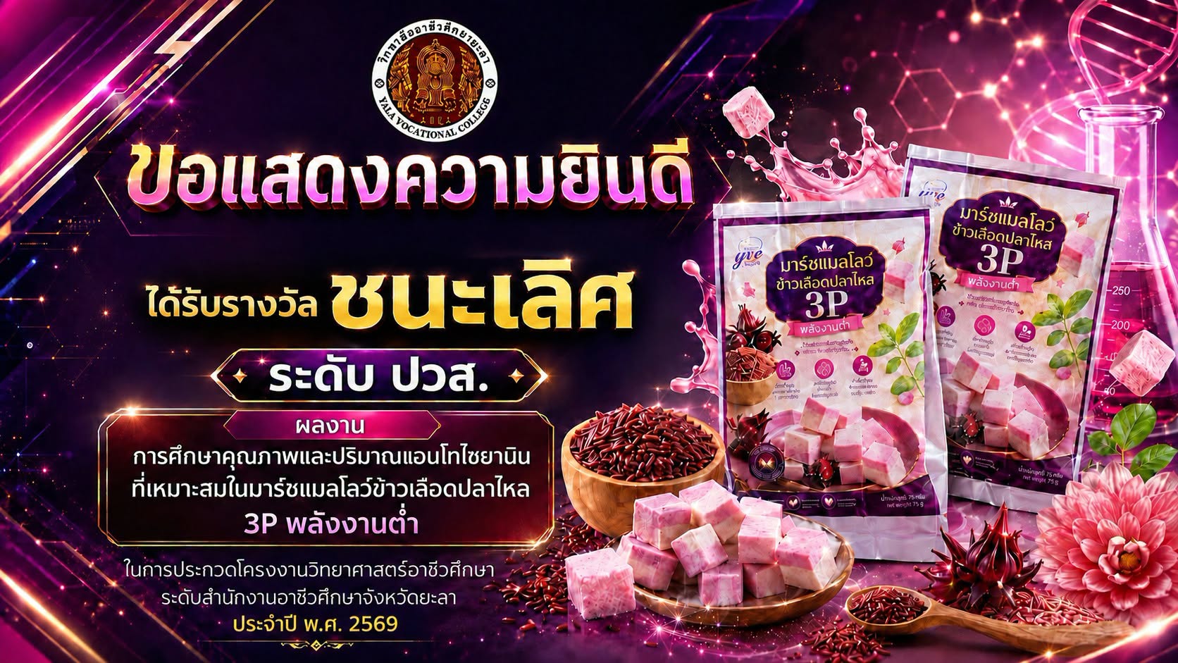 ขอชื่นชมและแสดงความยินดี กับคุณครูและนักศึกษา ตัวแทนวิทยาลัยอาชีวศึกษายะลาได้รับรางวัลในการประกวดโครงงานวิทยาศาสตร์อาชีวศึกษา ระดับอาชีวศึกษาจังหวัดยะลา ประจำปีการศึกษา 2569